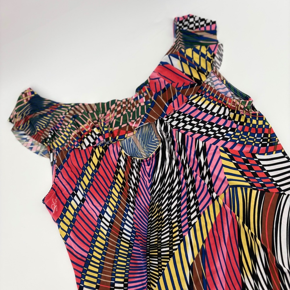 Baby Phat Women's XL Geometric Print Sleeveless Ruffle Top Ruffle Keyhole Neck